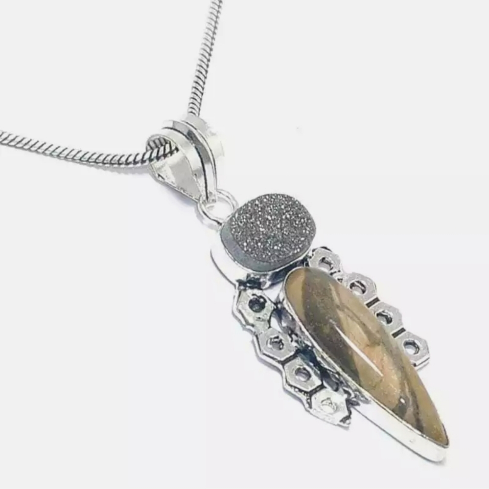 New Jasper and Druzy Silver Pendant.